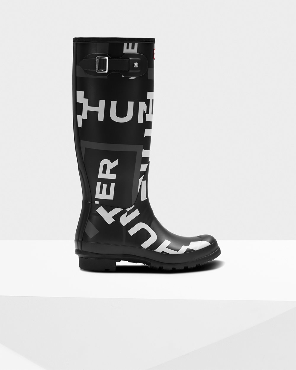 Womens Tall Rain Boots - Hunter Original Exploded Logo (96TEQRYAM) - Black